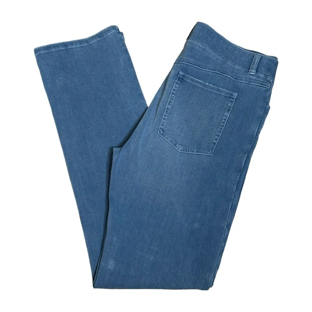 BETABRAND Denim blue jeans Pull on Straight leg 4 pocket Stretchy Size Large
